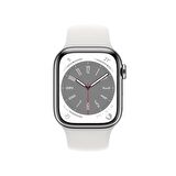 Apple Watch Series 8 GPS + Cellular 41 mm Gümüş Rengi Paslanmaz Çelik Kasa ve Beyaz Spor Kordon - Normal Boy - MNJ53TU/A